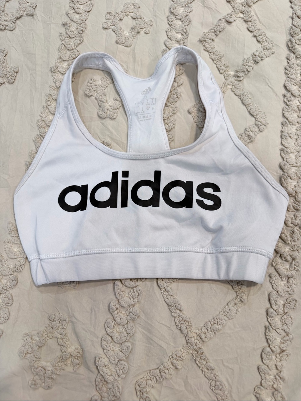 adidas White and Black Logo Racerback Sports Bra